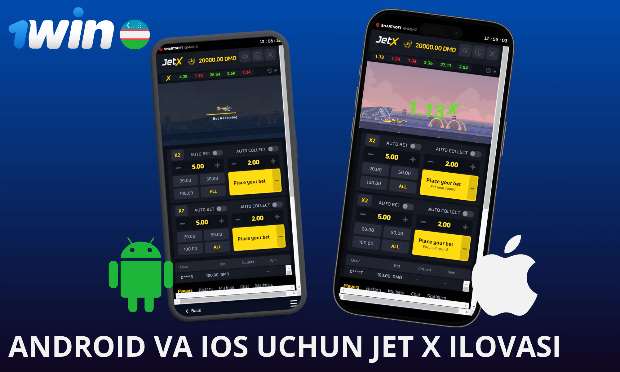 Jet x 1win Android va IOS platformalarida o’ynash mumkin