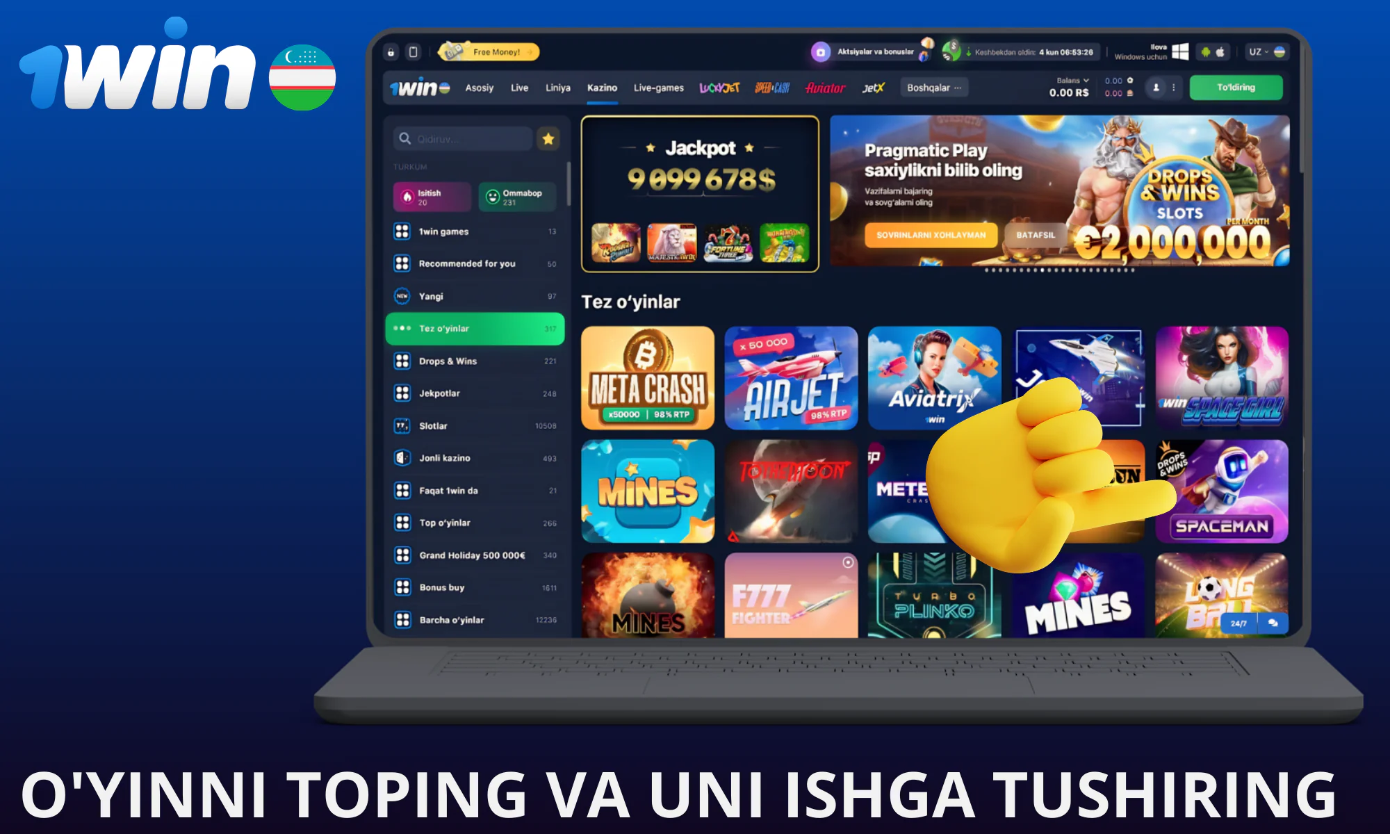 Spaceman o’yinini toping va uni ishga tushiring