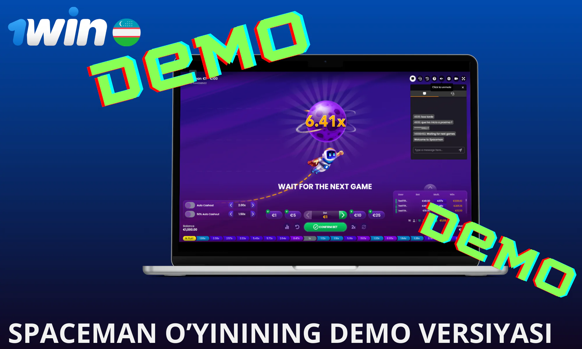 Pulni tejash uchun 1win sizga Spaceman o’yinining demo versiyasini o’ynash imkonini beradi