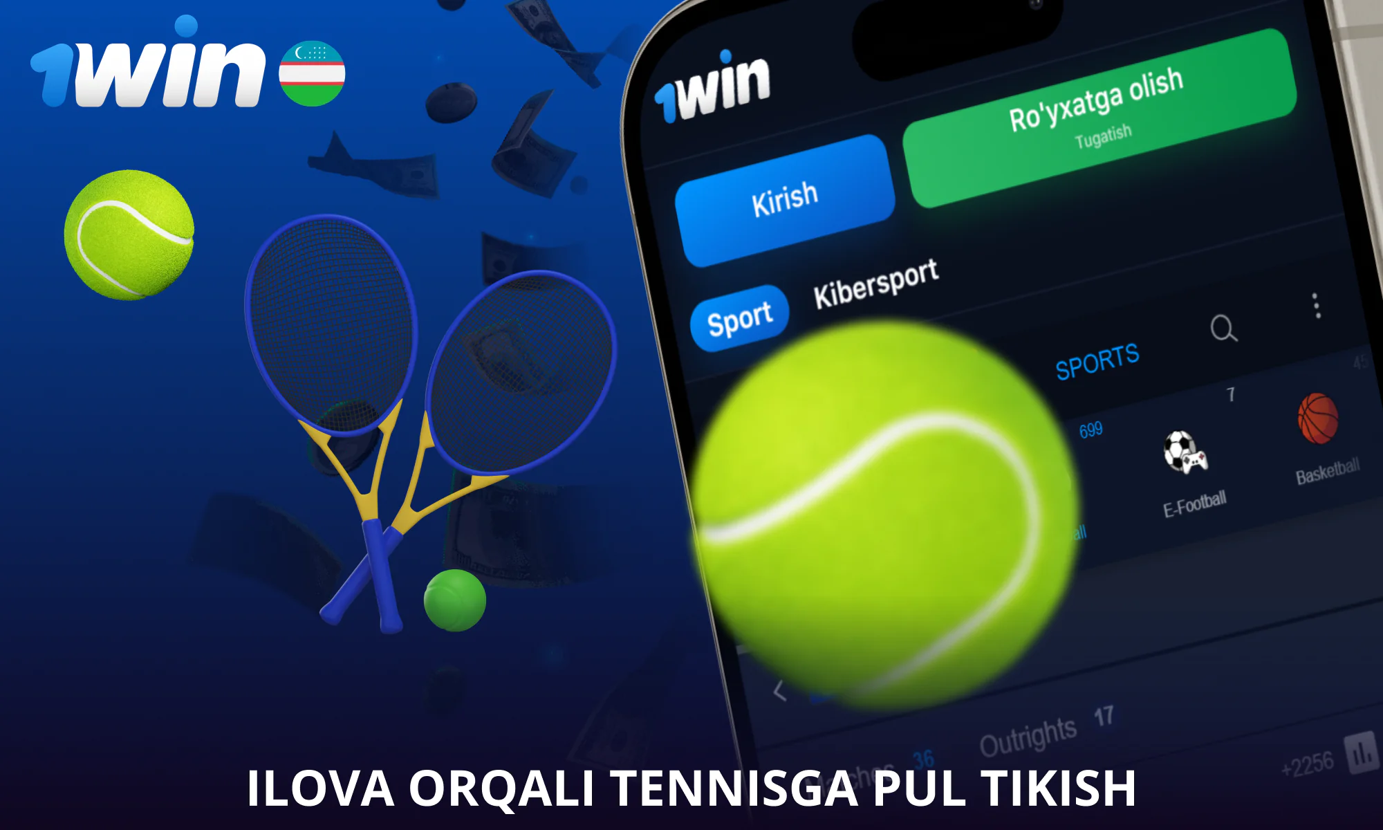 1win ilovasi bilan bir marta bosish bilan tennisga garov tiking